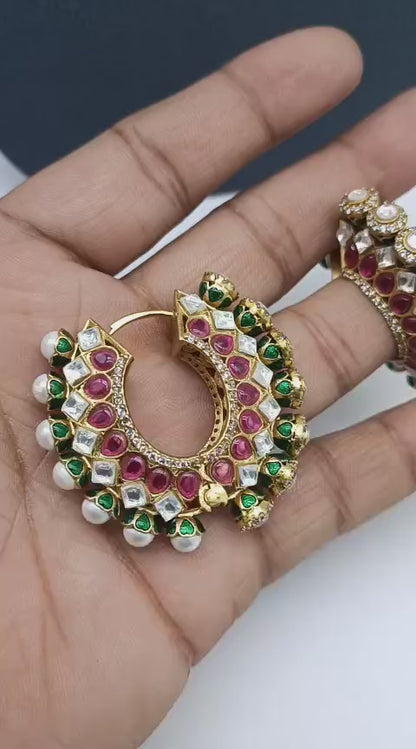 Upgraded Nayanthara Inspired Moissanite Kundan Bali Hoop Earrings – Gold Finish