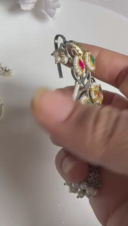 Mayuri Pachi Kundan Fusion SLA Ear Cuff Earrings | Peacock Pearl Jhumka Statement Ear Cuffs for Women