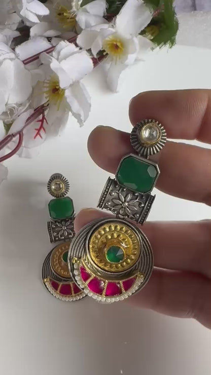 Noorika Dualtone Stone Kundan Statement Earrings