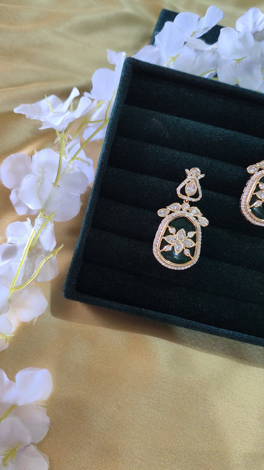 Ruhvika Polki Statement Drop Earrings Emerald Stone Elegant Occasion Jewellery | Premium Indian Jewellery