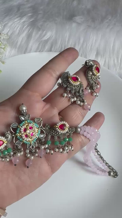 Manjari Kundan Crystal Necklace Set with Earrings | Minimal Indian Ethnic Jewellery