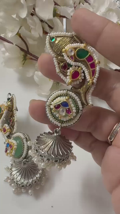 Pachi Kundan Dual-Tone Jhumka Earcuffs | Bahubali Style Earrings