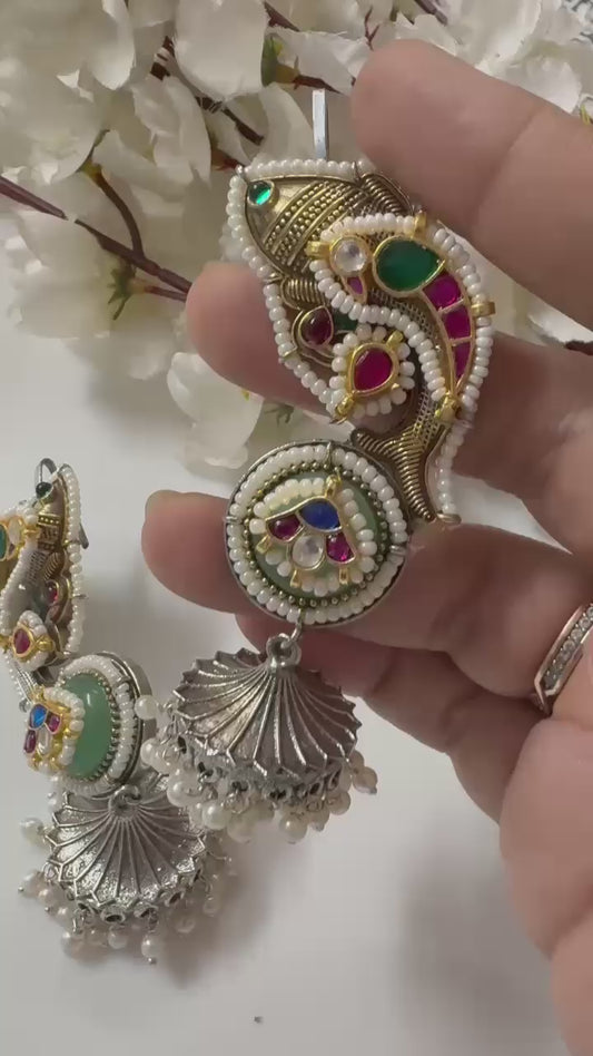 Pachi Kundan Dual-Tone Jhumka Earcuffs | Bahubali Style Earrings