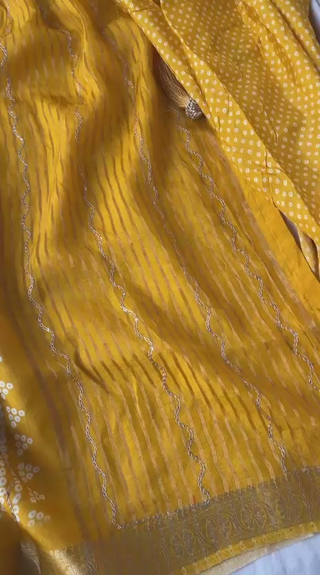 Rangsaaz Multicolour Pure Silk Bandhani Saree with Sequins Work & Banarasi Border