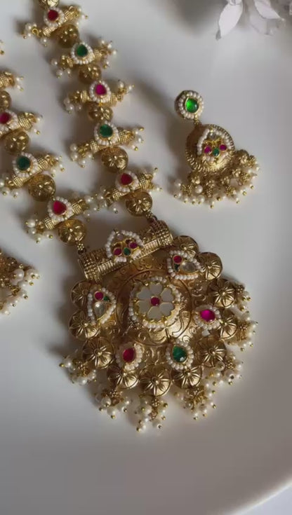 Gold Matt Kundan Necklace Set with Earrings | SLA Finish Traditional Bridal Jewellery – Alankrent | AK-20260111-GM01