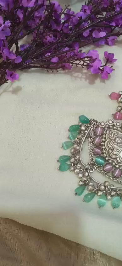 Rajatmukta Pastel Prabhā Choker | Silver Lookalike Statement Choker with Pastel Pearl Drops | Indian Ethnic Jewellery