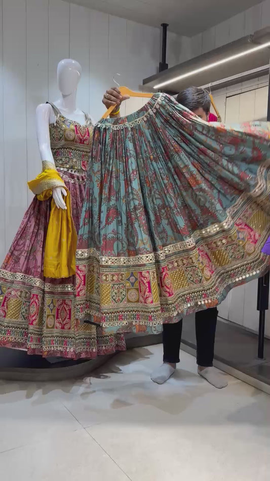 Meher Vichitra Cotton Silk Chaniya Choli with Gamthi Border & Mirror Work