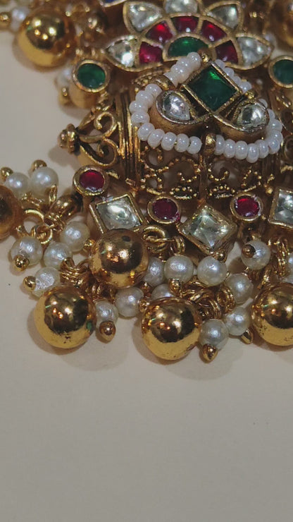 Elanira MorVanshi Raas Kundan Necklace Set with Earrings | Peacock Krishna Inspired Temple Jewellery | Multicolor Pearl Ghungroo Haar | Kundan Jewellery India | Premium Indian Jewellery