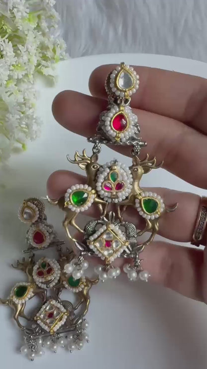 Dvyvarna Kundan Jhumkavali | Dual Tone Kundan Fusion Earrings | Traditional Indian Ethnic Jewellery