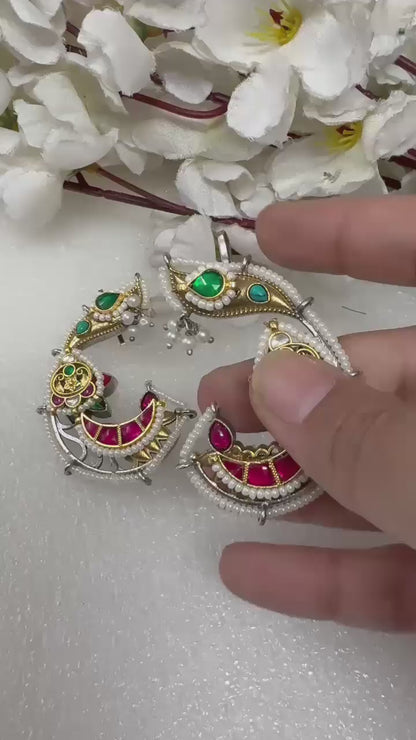 Kundan Fusion Silver look a like Dualtone Earcuffs