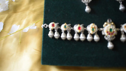Pacchi Kundan Silver Tone Choker Set with Earrings | Indian Fusion Bridal Jewelry