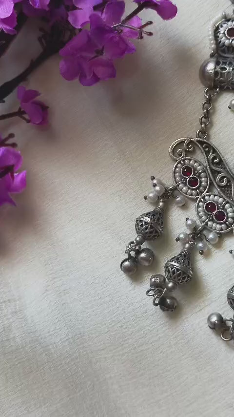 Aarohini Ratnashree Premium SLA Pendant Set | Premium SLA Stone Statement Pendant Chain Set with Earrings | Indian Ethnic Jewellery