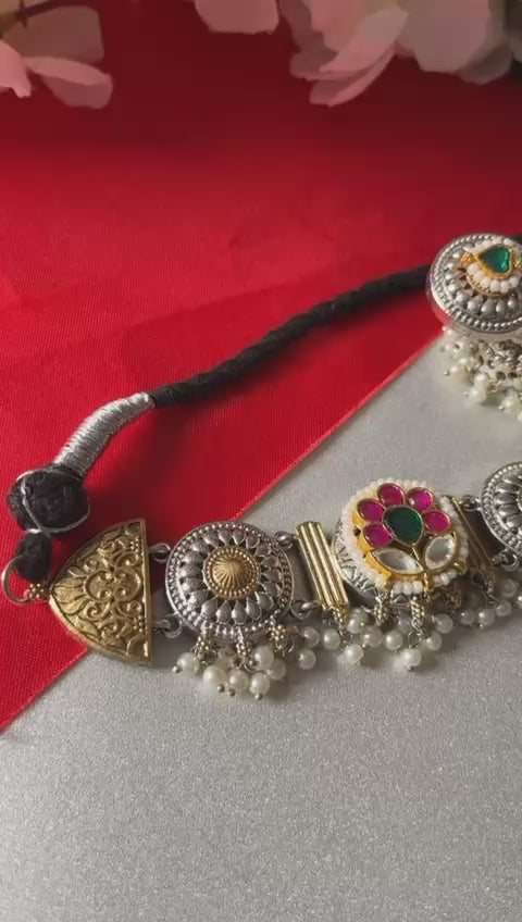 Noorava Dual Tone Kundan Choker Necklace Set with Earrings | Limited Edition