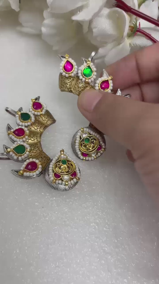 Kundan Fusion Silver look a like Dualtone Earcuffs