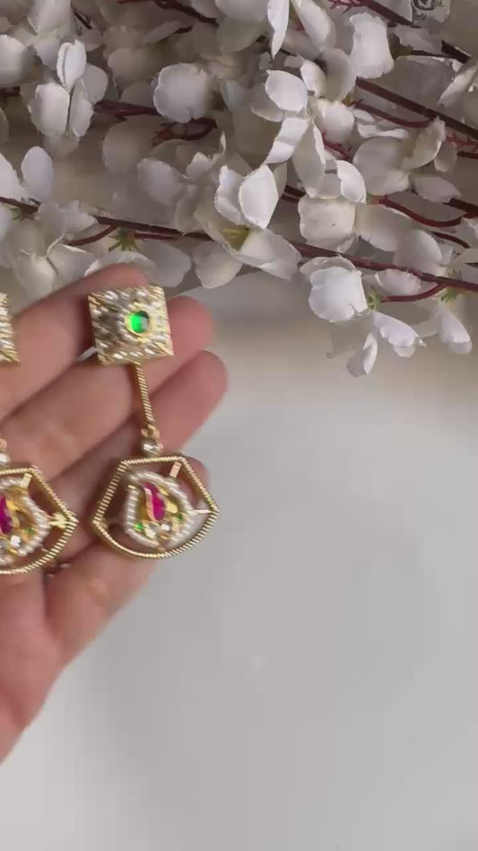 Dual-Tone Kundan Fusion Statement Earrings with Pearl Detailing | Alankrent