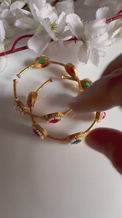 Golden Flexible Stone Bangles for Women | Handcrafted Ethnic Adjustable Bangles