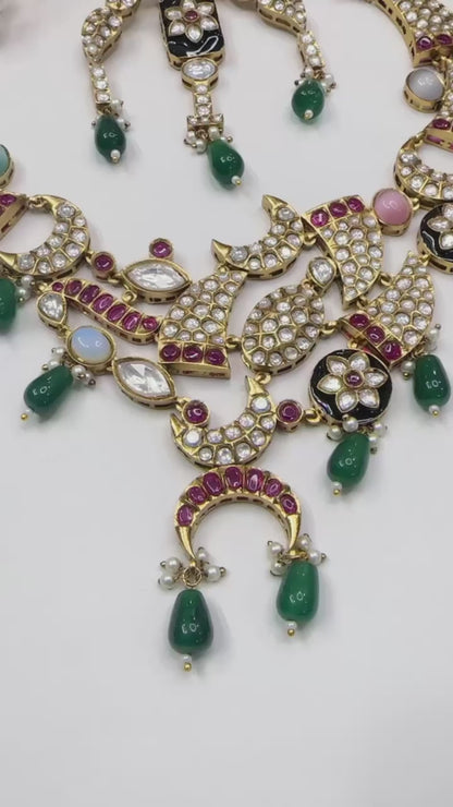 Malaika Arora-Inspired Polki Fusion Necklace Set | Multistone Designer Choker with Earrings | Brass Base Jewellery