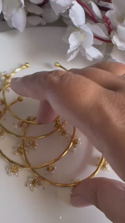 Pearl Blossom Golden Bangles Set | Adjustable Pearl Charm Bangles for Women (Set of 4)