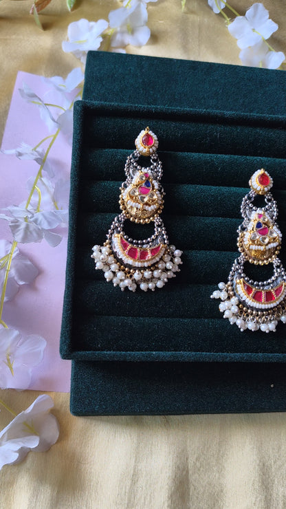 Zivara Royal Crescent Pacchi Kundan Pearl Earrings in German Silver |  Luxe | Kundan Jewellery India | Premium Indian Jewellery
