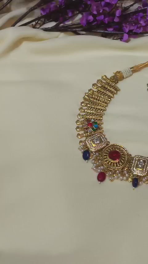 Muktapallavi Apala AD Pearl Drop Necklace | Apala Polish Necklace with American Diamond and Pearl Drops | Traditional Indian Jewellery