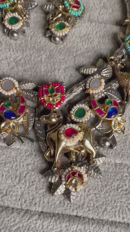 Rudravi Kundan Fusion Hasli Necklace Set with Earrings | Dual Tone SLA Jewellery