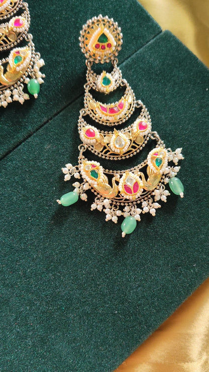 Mayurika Dual Tone Kundan Chandbali Earrings | Gold Matt & Silver Finish Heritage Statement Earrings