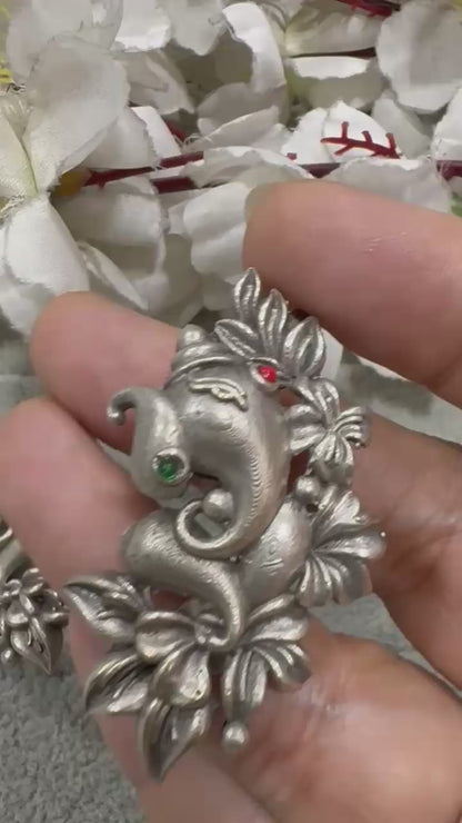 Vighnaraj Gajmukhi Ganesha Earcuff Cum Bugadi | Oxidised Silver Look Traditional Jewellery