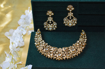 Ravisha Victorian Maharani Polki Moissanite Hasli Necklace Set Statement Bridal Wedding | Premium Indian Jewellery