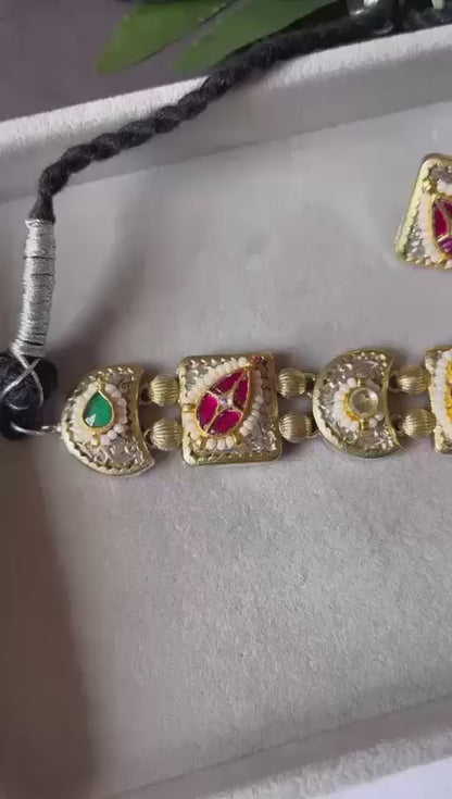 Riwaayat Dual Tone Kundan Choker with Earrings | Premium Ethnic Jewellery