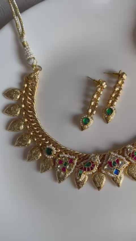 Rajvanshi Vriksha Gold Matt Kundan Necklace Set – Limited Edition by Alankrent