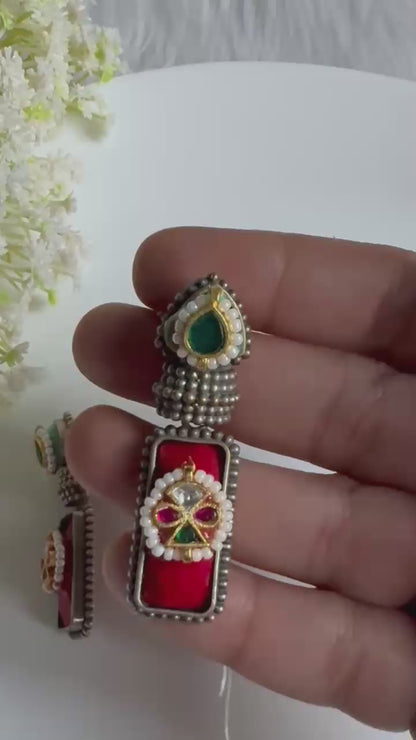 Rangrez Kundan Earrings | Turquoise, Green & Red Stone Earrings