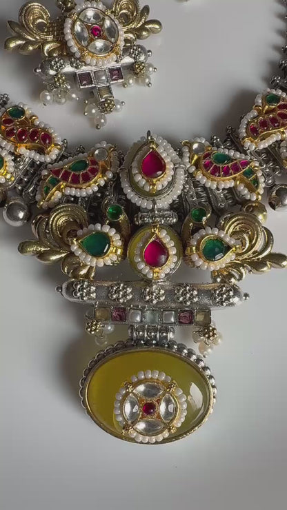 Elanira Premium Dualtone Necklace With Original Pacchi Kundan Fusion Earrings Ready Stock | Kundan Jewellery India | Premium Indian Jewellery