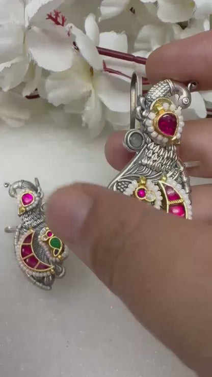 Kundan Fusion Silver look a like Dualtone Earcuffs