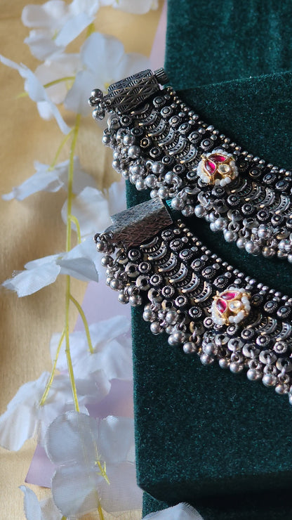 Mirzeya Handcrafted Silver Look Payal with Kundan Motifs and Ghungroo Bridal Anklet in German Silver Traditional Indian Jewellery | Premium Indian Jewellery