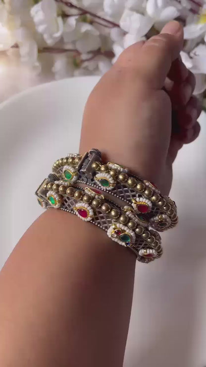 Samira Grand Kundan Jali Kada with Ghungroo Border (Pair)