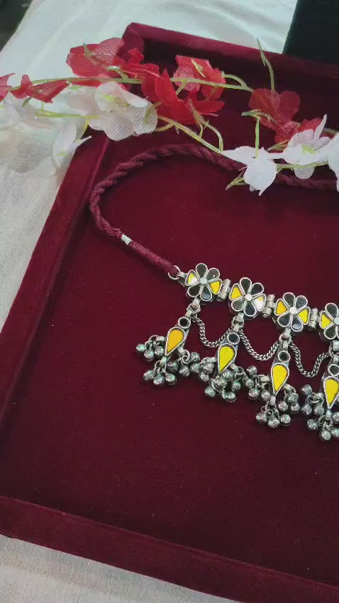 Maruchandrikā Afghani Choker Set | Limited Edition Afghani Choker with Mirror Detailing & Long Earrings | Traditional Ethnic Jewellery
