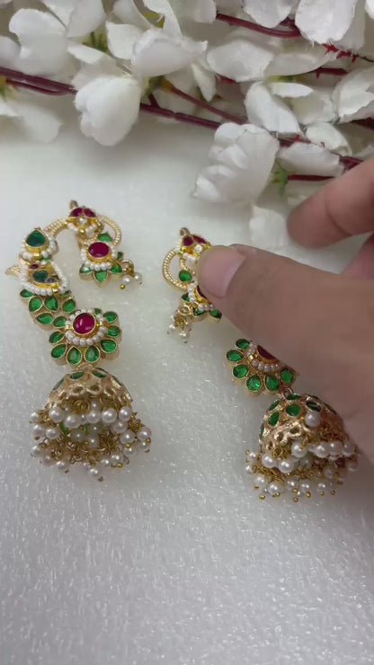 Stone Gold Matt Earcuffs with Kundan Fusion
