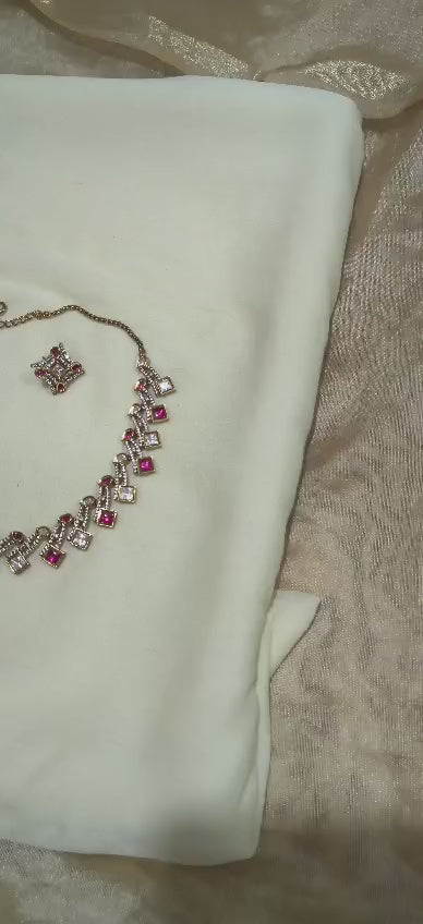 Chaturasra Polki Mohinika Necklace Set | Square Cut Polki Moissanite Necklace with Earrings | Elegant Indian Jewellery