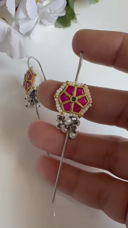 Meher Jaipuri Kundan Needle Earrings | Traditional Rajasthani Pearl Earrings