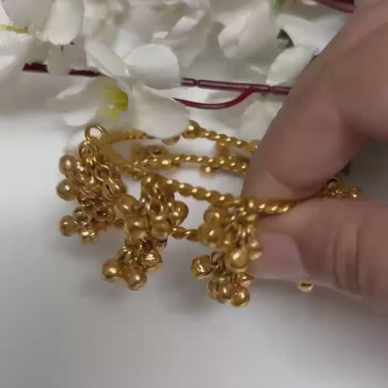 Kalashree Bangdi – Golden Polish Antique Ghungroo Kada Bangles Pair with handcrafted detailing, perfect for weddings, festive wear, and traditional outfits.