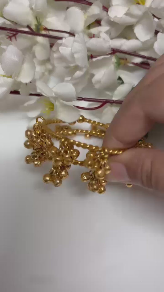 Kalashree Bangdi – Golden Polish Antique Ghungroo Kada Bangles Pair with handcrafted detailing, perfect for weddings, festive wear, and traditional outfits.