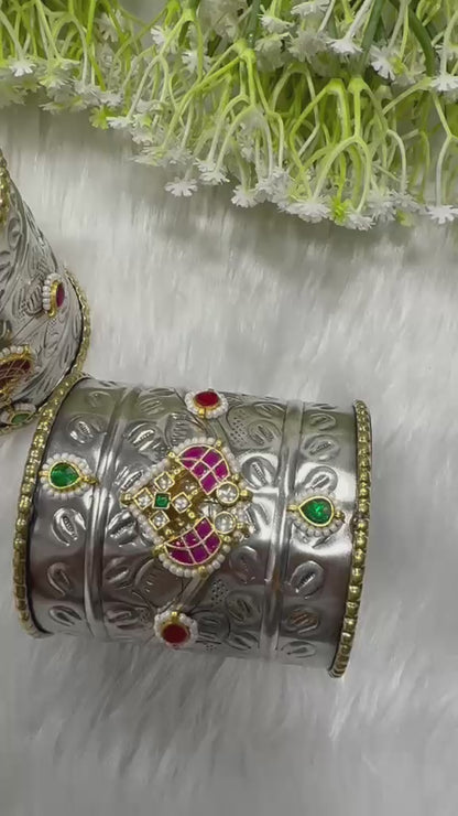 Kanakvalli Kundan Flexi Cuff Kada | Premium SLA Kundan Fusion Flexible Kada for Women | Brass Cuff Bracelet