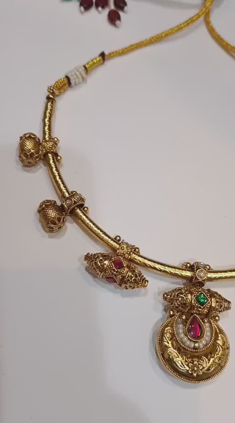 Ready to Ship | Traditional Hasli Necklace for Women | Antique Gold Finish Statement Jewellery