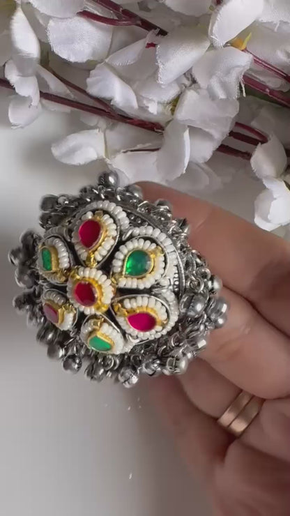 Zilmil Kundan Ring | Silver Tone Ghungroo Statement Ring for Women