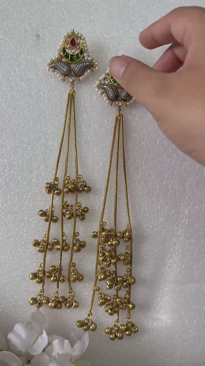 Long Antique Gold Finish Ghungroo Earrings – Ethnic Statement Jewelry for Women