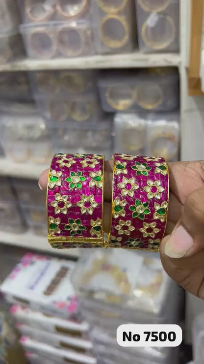 Pushparaga Original Pacchi Kundan Broad Kada Pair with 22K Gold Polish | Luxury Bridal Bangles
