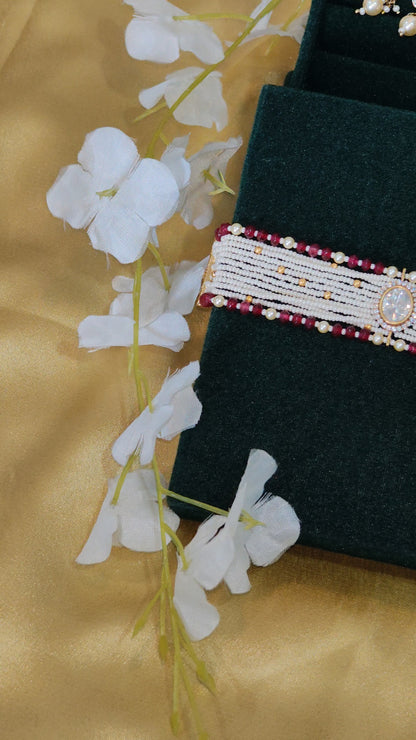 Ivorya Polki Pearl Choker Necklace Set Ruby Bridal Jewellery India | Premium Indian Jewellery