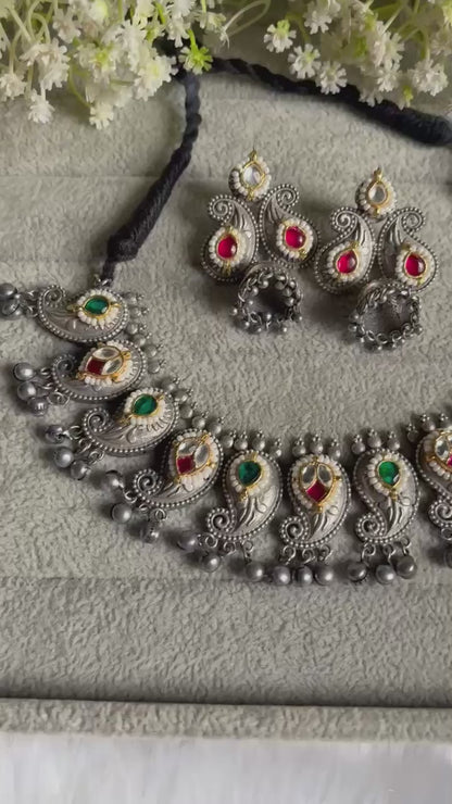 Meenakshi Gungharu Kundan Fusion Thread Necklace with Jhumka Earrings | Navratri Jewellery