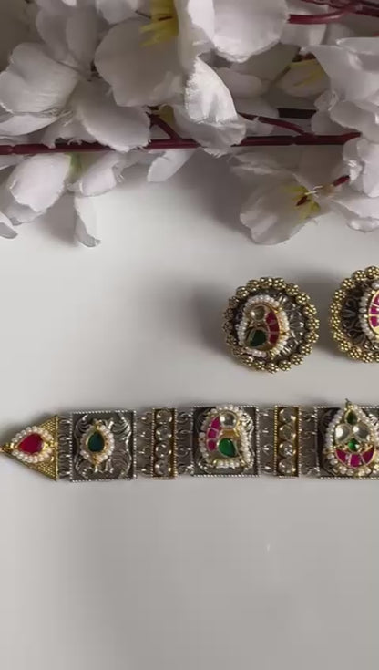 Aarohi Kundan Fusion SLA Necklace Set with Earrings | Navratri and Casual Fusion Jewellery