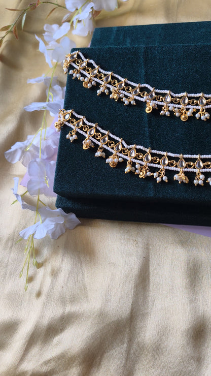 Devanshi Handcrafted Teardrop Pacchi Kundan Payal with Pearl Drops Bridal Anklet in Brass and German Silver Traditional Indian Jewellery | Premium Indian Jewellery